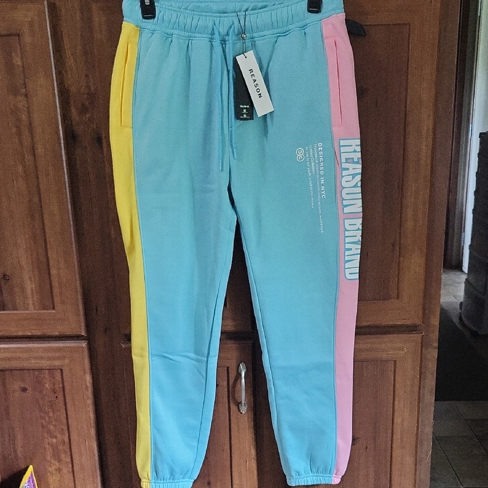 Reason Blue and Yellow Sweatpants Relaxed Fit Joggers